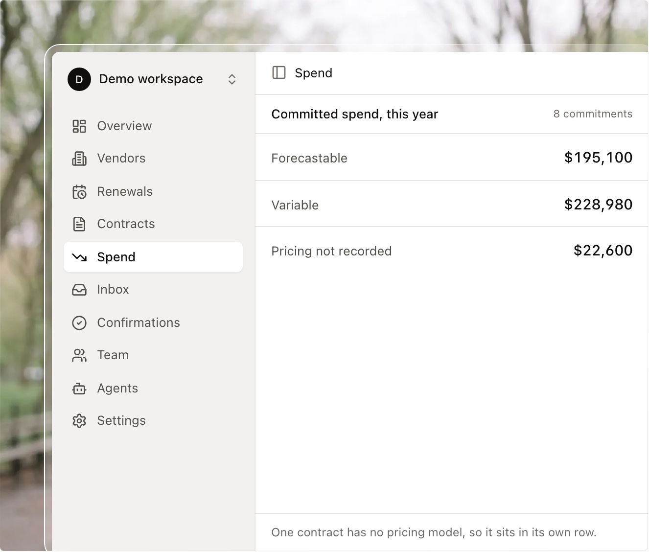 Spend split into forecastable, variable and pricing not recorded